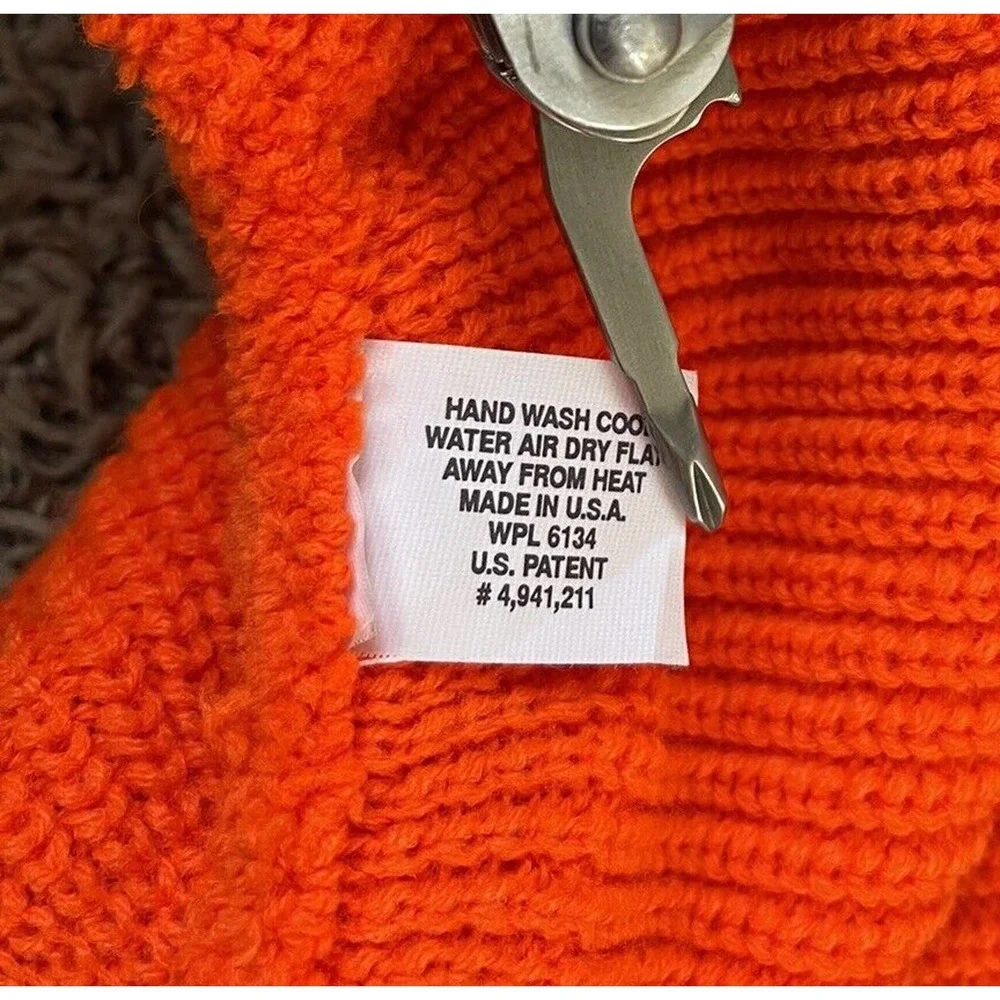 Vintage Camo Hunters Orange Knit Balaclava Ski Full Face Mask Hat USA Made VTG